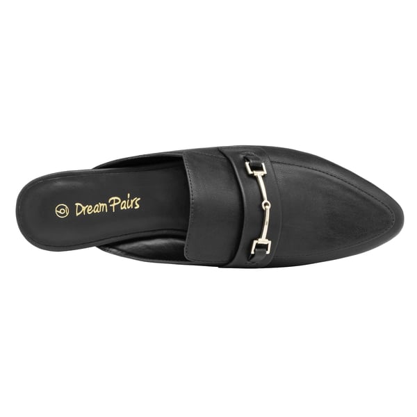 Buckle Pointed Toe Flat Mules - BLACK PU - 3
